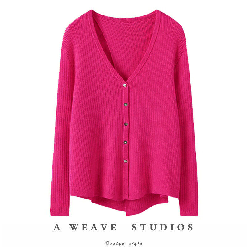 真的好穿中的鼎流~v领修身显瘦长袖针织衫外套女气质羊绒毛衣开衫