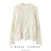 素年锦时 纯色针织衫 100%纯山羊绒衫 女镂空秋冬半高领时尚