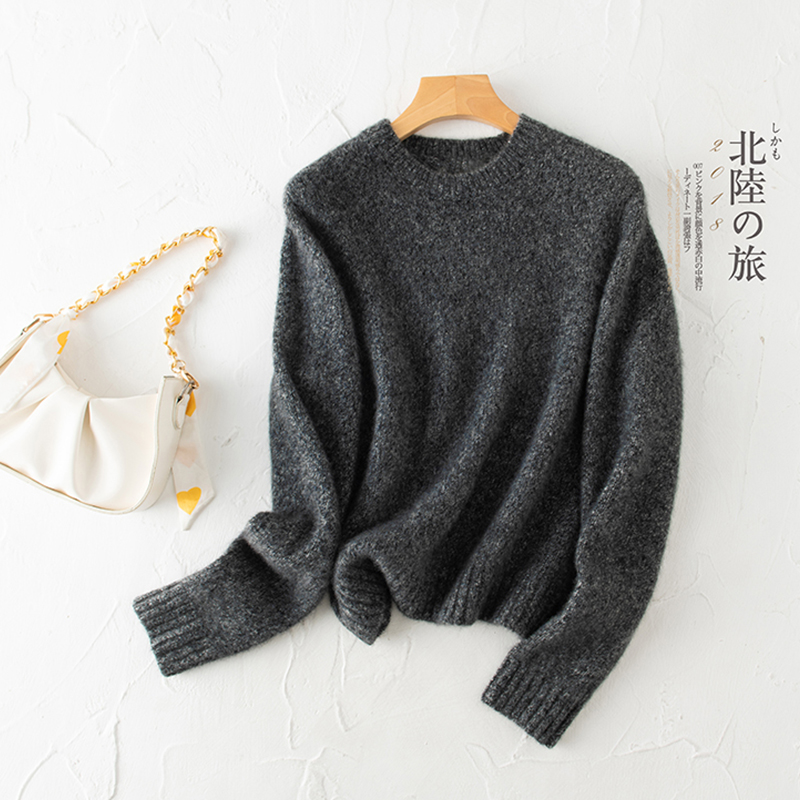 人间棉花糖～3股加厚康宝莱amara丝羊绒混色ab纱極简圆领针织衫女