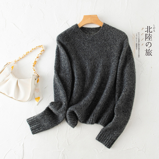 人间棉花糖~3股加厚康宝莱amara丝羊绒混色ab纱極简圆领针织衫女