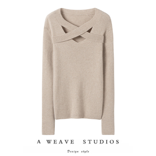 版型狂赞有魅力~交叉领纯山羊绒衫女纯羊绒毛衣针织衫打底衫秋冬