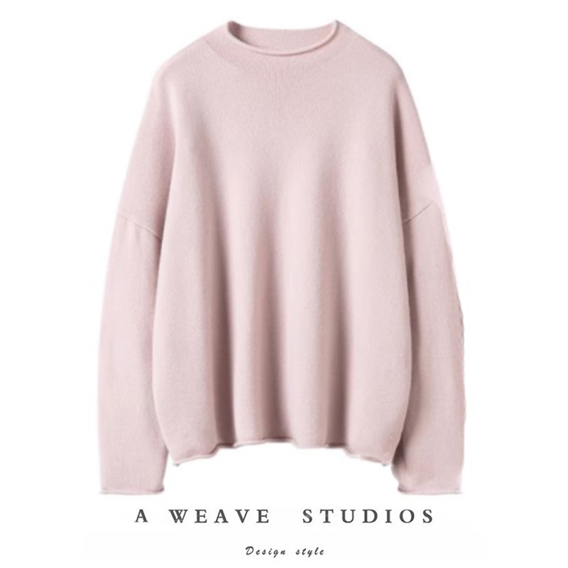 喜欢恰到合适~茱萸色自由卷边针织羊绒衫上衣女纯色100%羊绒毛衣