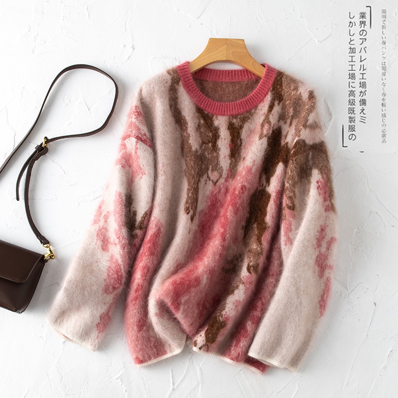 颜色满分~羊绒衫女拉绒圆领拉毛加厚长毛100纯山羊绒外穿针织毛衣