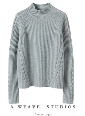 上身JI具时髦的调性 秋冬新款半高圆领纯羊绒衫女加厚针织毛衣