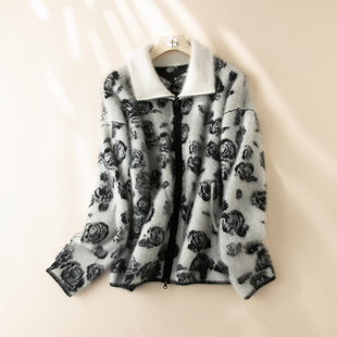 【北美小动物毛毛】“十二星座”貉绒两面穿的加厚玫瑰花外套开衫