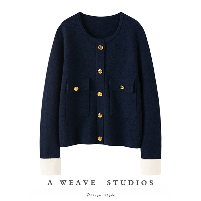 时尚博主！圆领加厚羊绒开衫女纯羊绒毛衣针织开衫外套秋冬新款