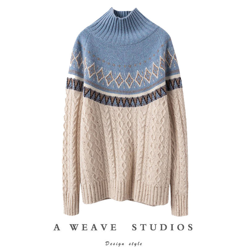 半高领提花纯羊绒衫女加厚毛衣