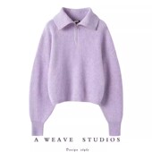 敲美多色 重磅纯羊绒毛衣女慵懒风水手领羊绒针织衫 秋冬