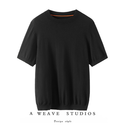 【康赛妮丝羊绒】SAQINI毛衣式短袖圆领T恤 男士桑蚕丝针织衫