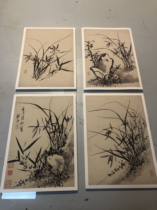 清诸升兰竹石图册页4桢微喷复制画原大高清仿古中式小品装饰画
