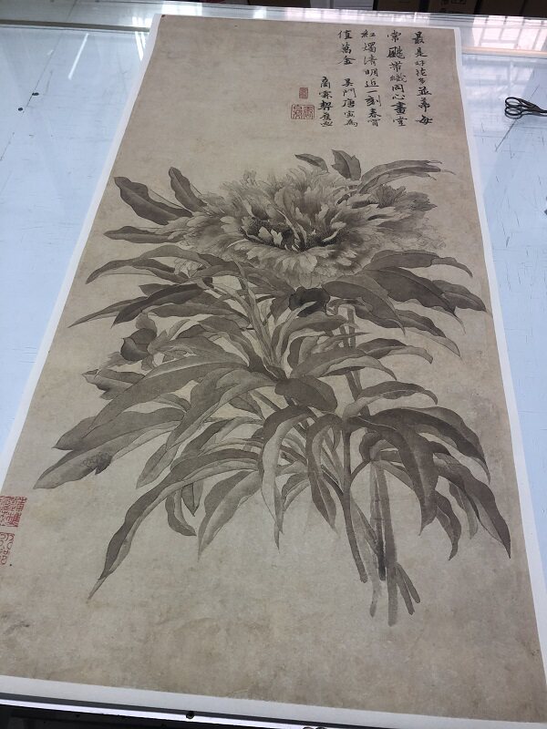 1:1唐寅牡丹图写意花卉国画艺术微喷古代名画复制品装饰画唐伯虎