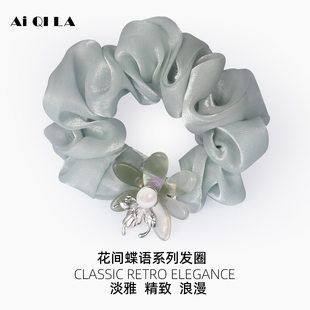 AIQILA2025新款 花间蝶语大肠发圈头花橡皮筋头饰花朵头绳扎马尾辫