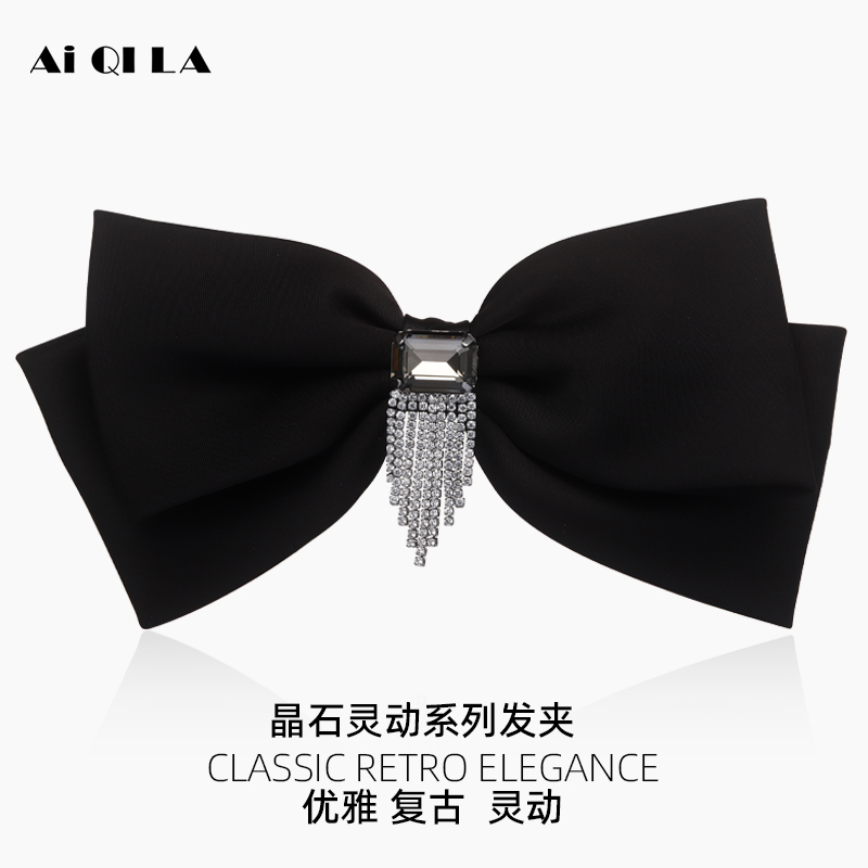 AIQILA秋冬黑色蝴蝶结发夹新款
