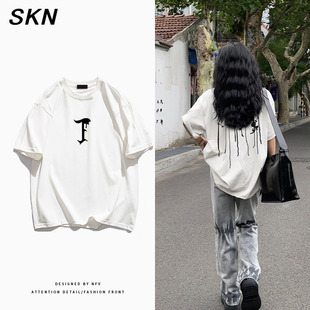vintage美式 情侣上衣服 复古小众宽松纯棉短袖 T恤女ins潮牌春夏季