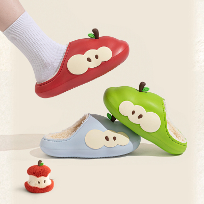 防水棉拖鞋女秋冬季可爱苹果情侣