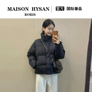 法式Maison Hysan小狐狸黑色羽绒服女短款加厚立领白鸭绒冬季外套