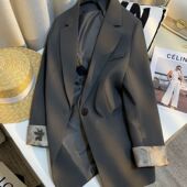 秋气质名媛高级设计感小众 外套女新款 Maison Hysan小狐狸灰色西装