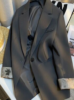 Maison Hysan小狐狸灰色西装外套女新款秋气质名媛高级设计感小众