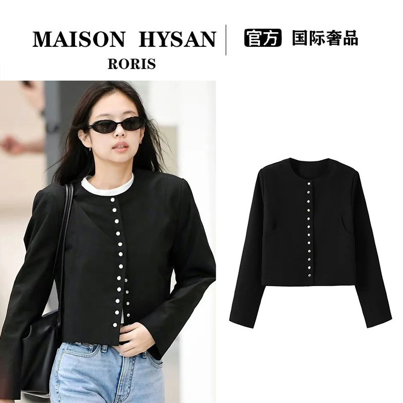 法式Maison Hysan小狐狸金智妮同款上衣女秋冬小香风圆领短款夹克