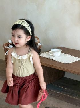 【夏装新品包邮】儿童衣服2026韩版童装女童花边吊带衫短裙套装