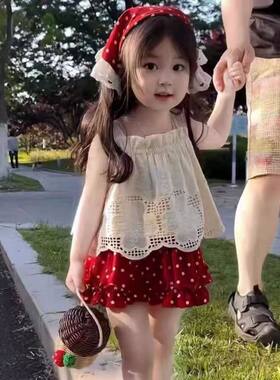 【送头巾】反季女宝夏装套装新款洋气小女童夏季吊带时髦两件套衣