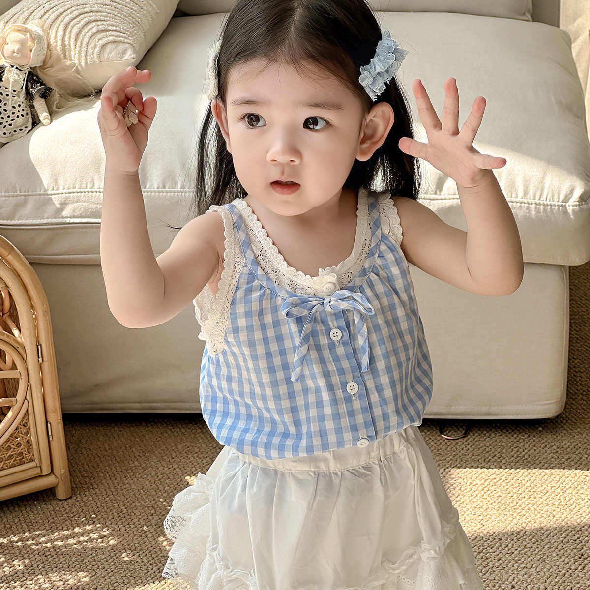 女宝宝衣服婴儿夏薄款背心裙子套装2025年洋气花边夏季两件套,童装/婴儿装/亲子装,儿童运动套装,淘宝优惠券,粉丝福利购,淘宝优惠卷