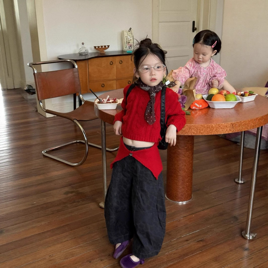 韩国童装小众麻花针织衫女童25秋季新款长袖T恤儿童短款上衣披肩