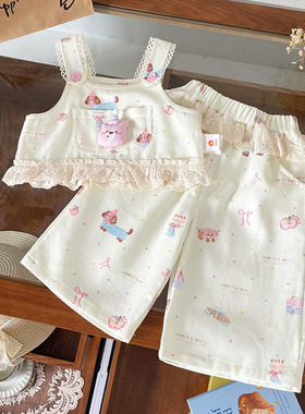 【现货】QT259620女童套装2025秋季新款韩版口袋吊带卡通可爱套装