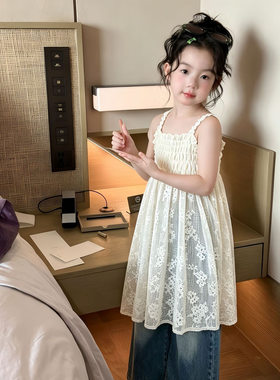 女童韩系蕾丝吊带套装2026夏季新款儿童洋气背心长裙牛仔裤两件套