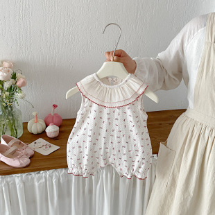 哈衣夏装 婴幼儿蝴蝶结包屁衣女宝宝无袖 连体衣三角爬 新款 点兮夏季