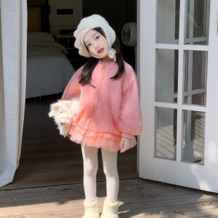 洋气光版 2025秋季 女童裙摆拼纱风衣中长款 韩版 小清新女宝外套 新款