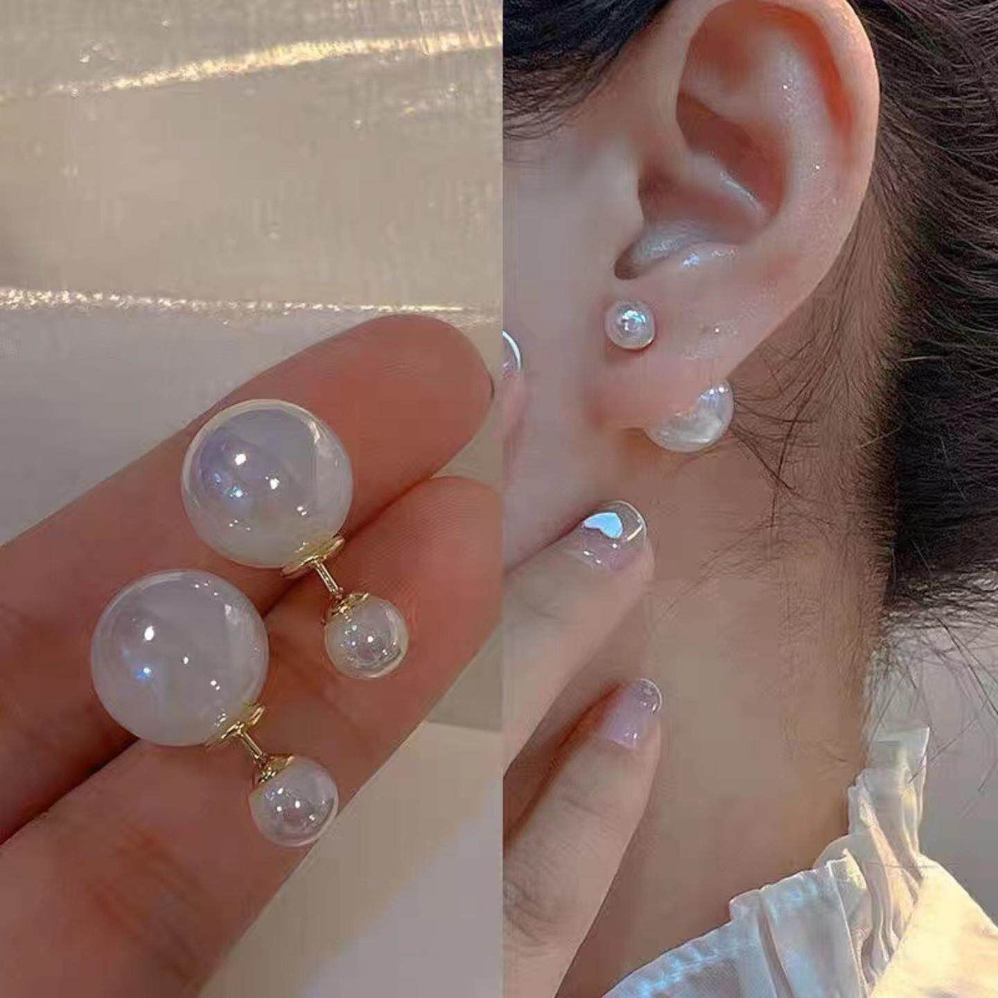 人鱼姬色幻彩大小珍珠耳钉可拆卸