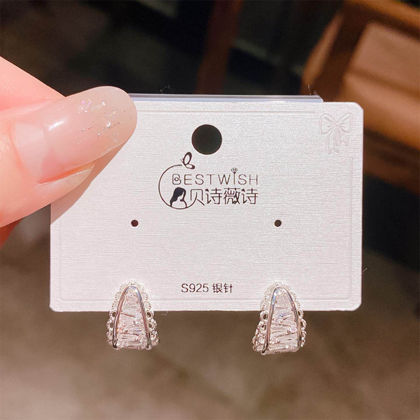 银针精致蕾丝边厚银电镀锆石耳钉