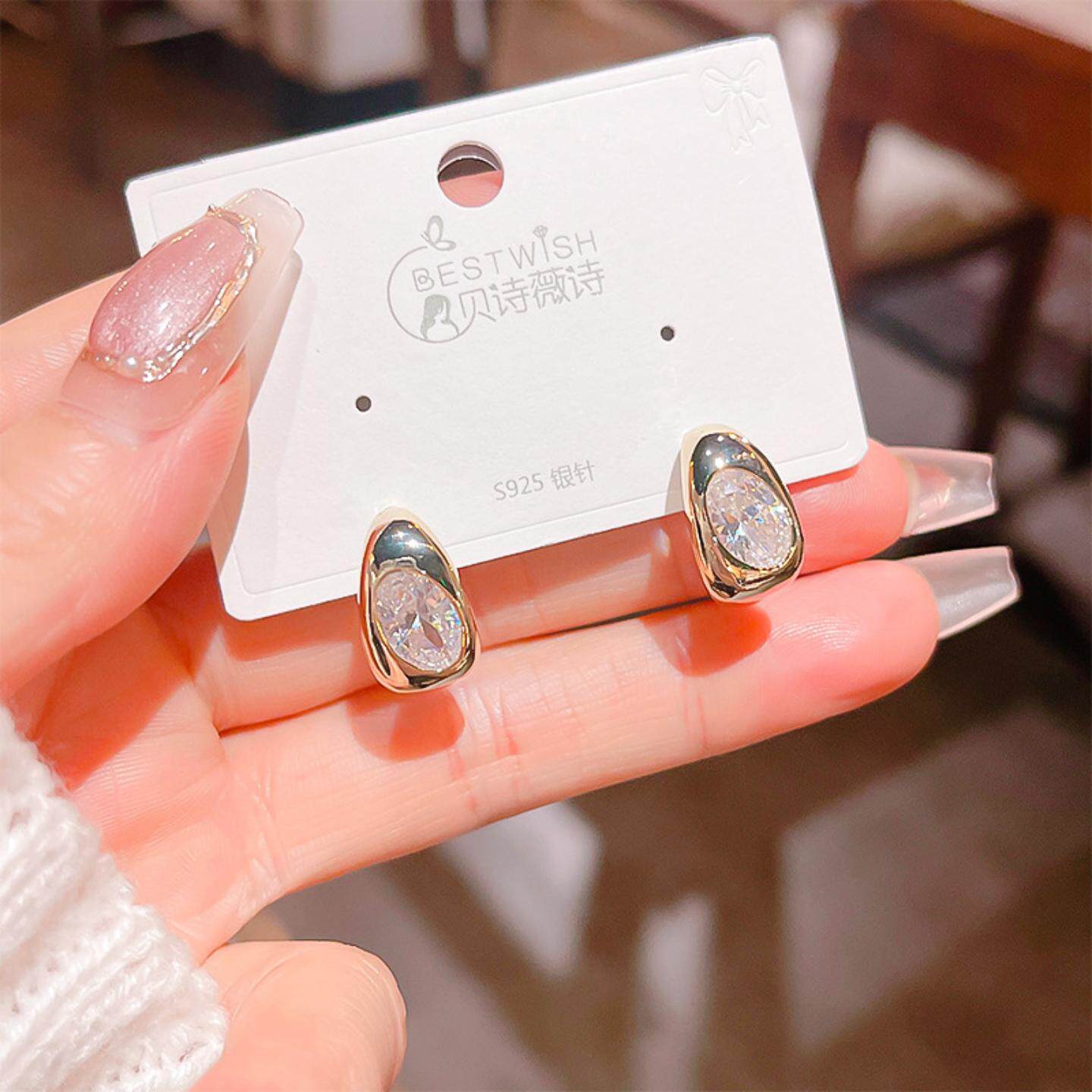 韩版个性锆石金色C形耳坠耳饰女