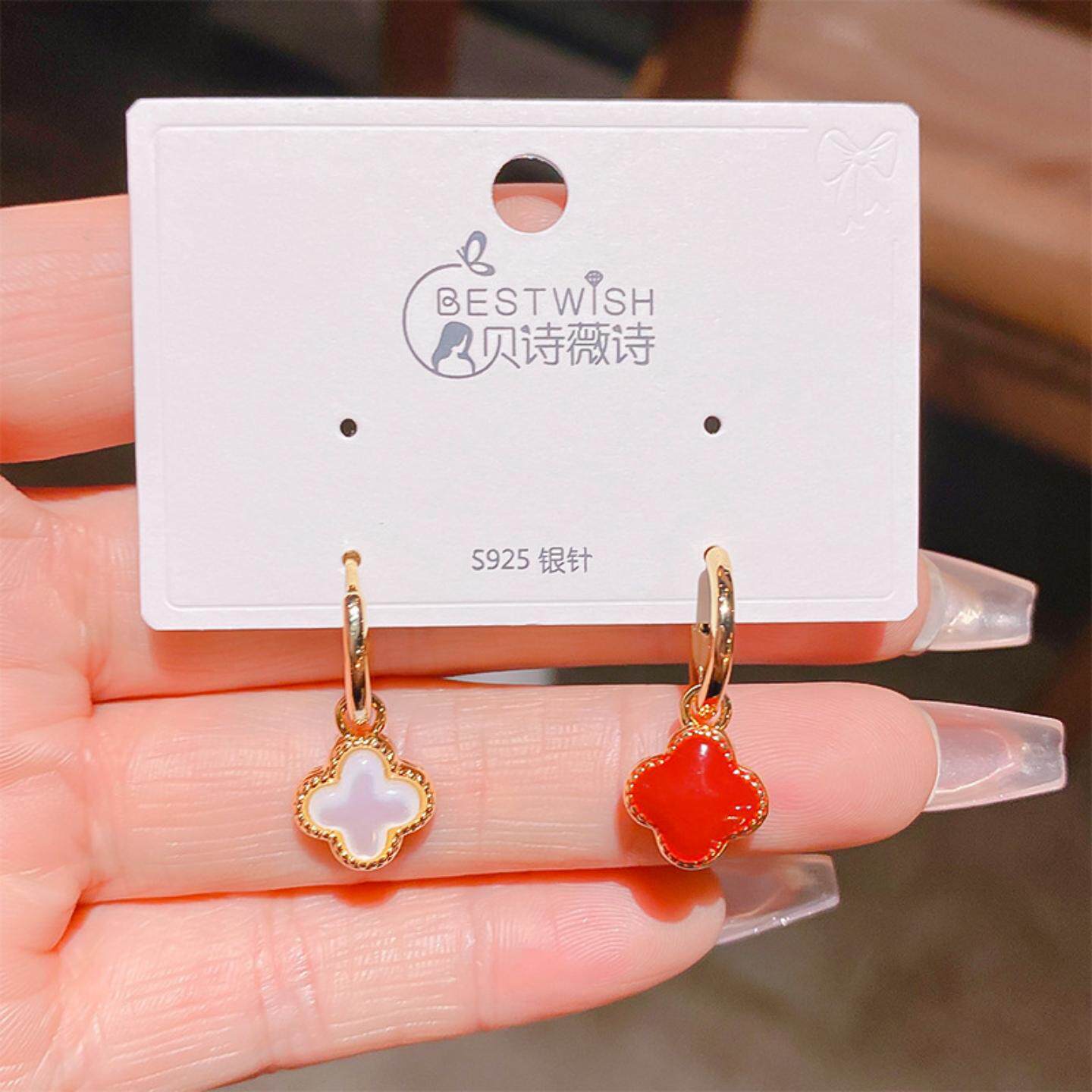 双面红色立体贝母花朵耳扣耳环