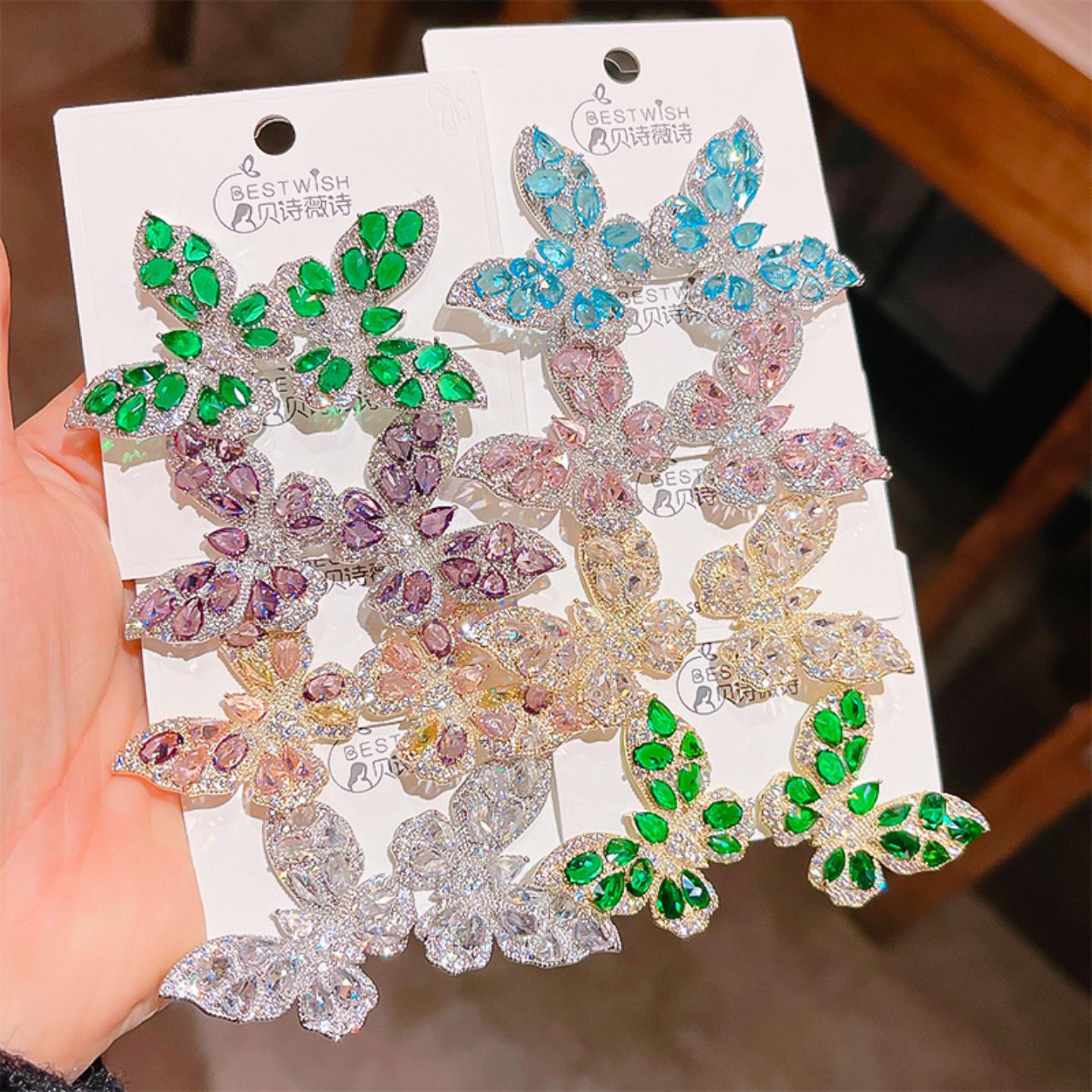 925银针重工蝴蝶真金电镀蝴蝶结