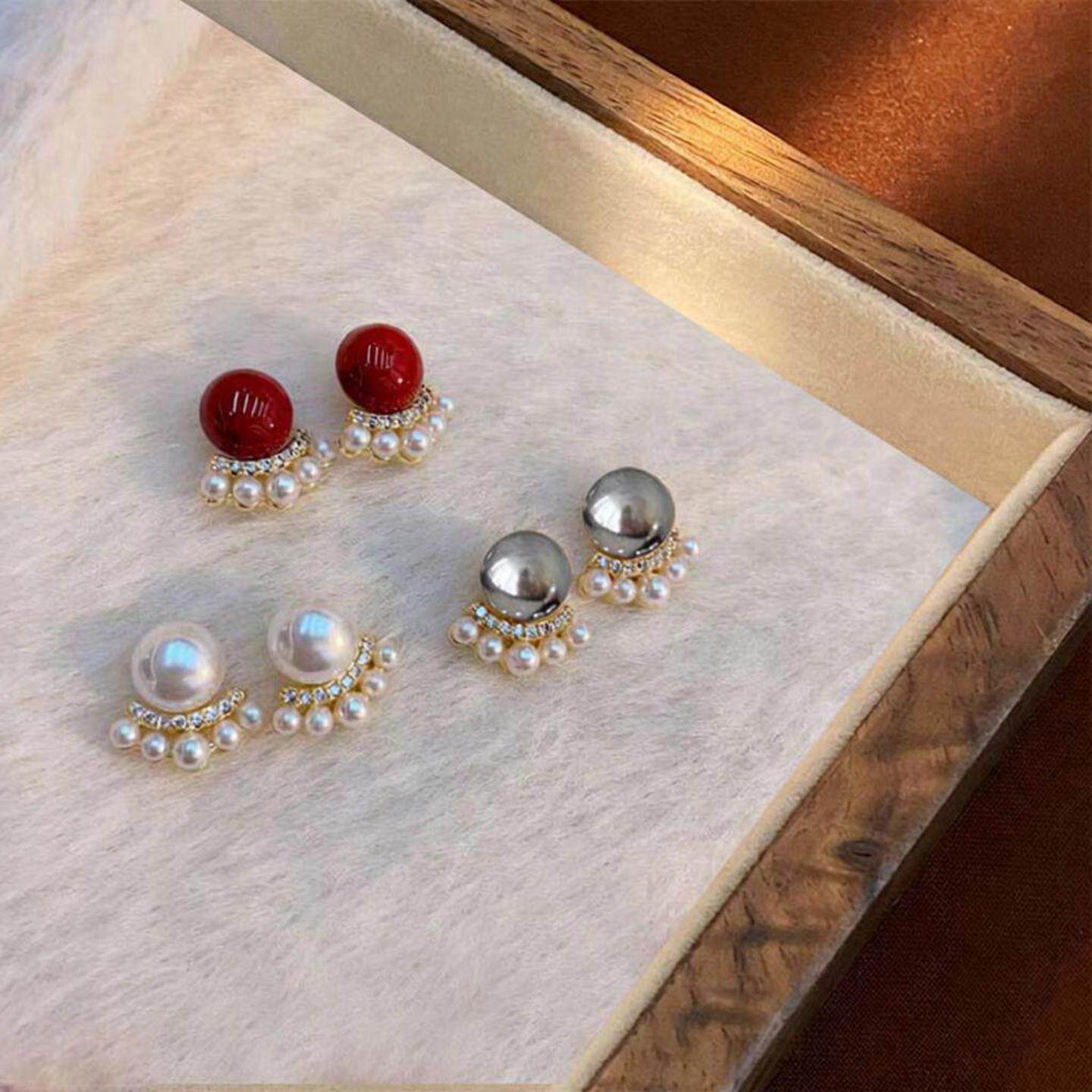 日韩轻奢镶钻珍珠耳钉女设计感简约时尚耳环皇冠造型银针气质耳饰