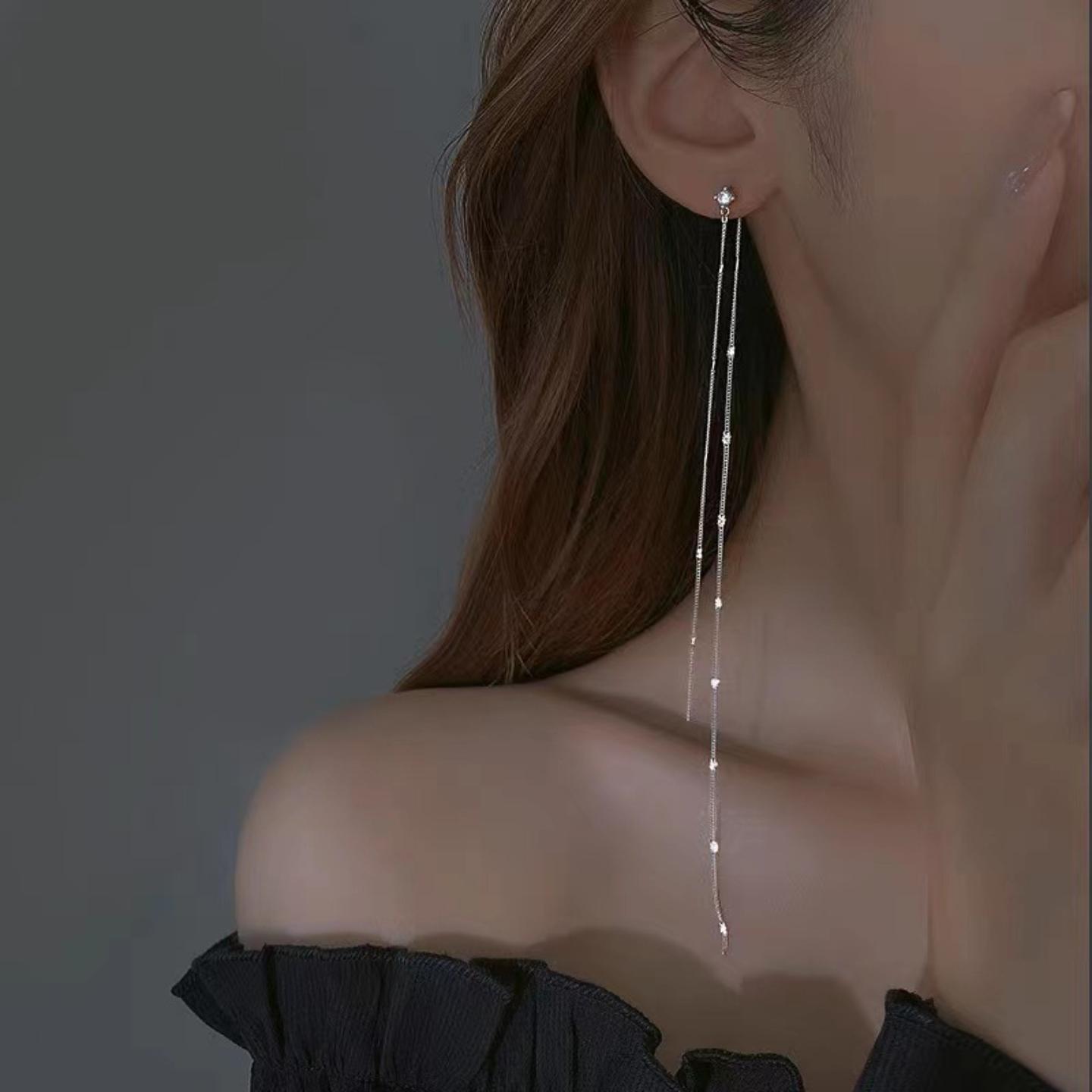 超闪镶钻长款链条流苏耳环新款