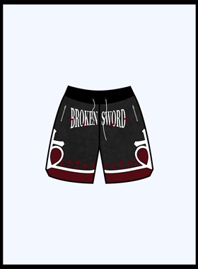 BrokenSword 美式休闲重工水洗刺绣拼接皮质网面运动街头短裤男
