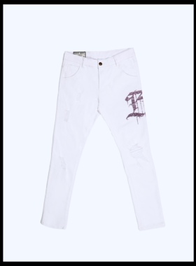 BrokenSword 欧美街头嘻哈腰果花复古美式修身破洞弹力牛仔裤男女