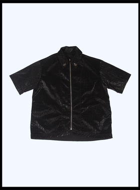 BrokenSword定制鳄鱼纹欧美宽松街头拉链短衬金属丝夹克男女秋