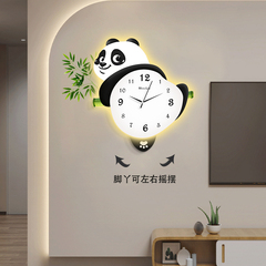 熊猫客厅挂钟时尚创意时钟壁灯卧室免打孔挂表家用静音摇摆钟表
