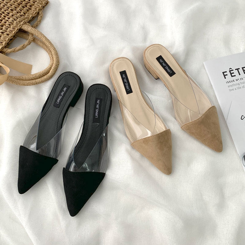 網紅透明半拖鞋女夏外穿2019新款韓版百搭尖頭低跟涼拖時尚穆勒鞋在類目 女鞋, 拖鞋中 - 來自Buy2taobao.com提供專業的淘寶代購服務