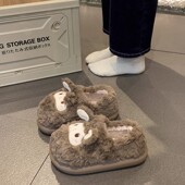 可爱卡通小羊室内家居加绒保暖厚底防滑包跟棉鞋 毛毛棉拖鞋 女冬季