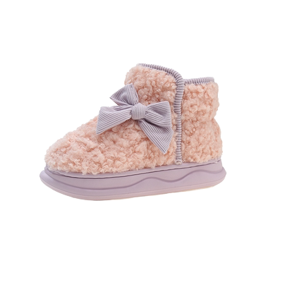 可爱蝴蝶结毛绒高帮包跟棉鞋