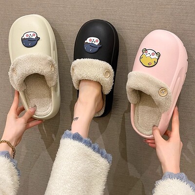可爱防水可拆卸毛毛棉拖鞋