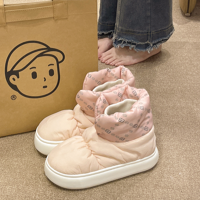 高级感羽绒防水高包跟棉拖鞋