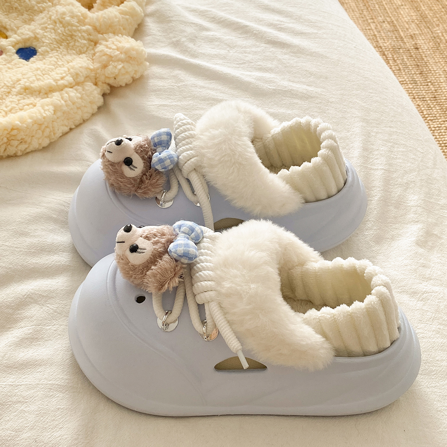 卡通可爱加绒保暖可拆卸棉拖鞋