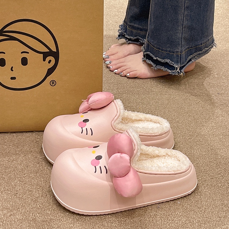 冬季居家外穿防水可爱厚底棉拖鞋