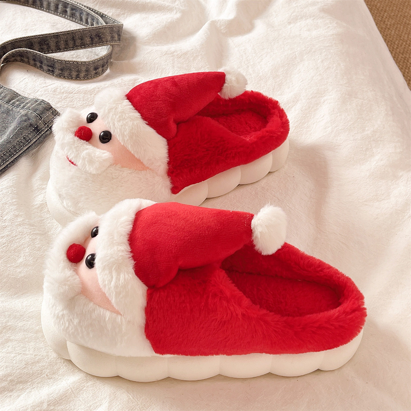 圣诞老人毛毛拖鞋女冬季家居室内毛绒保暖厚底防滑可爱包头棉拖鞋,女鞋,毛毛鞋,淘宝优惠券,粉丝福利购,淘宝优惠卷